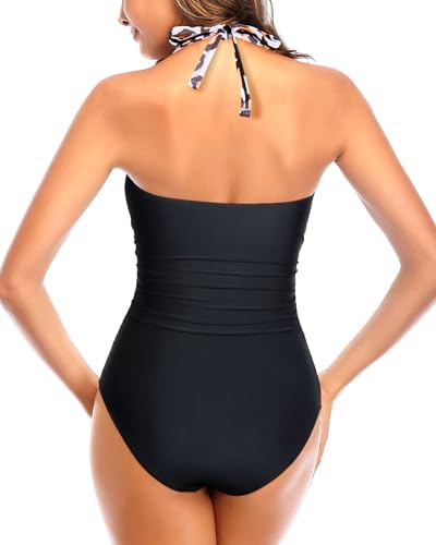Image of Tempt Me Women Sexy Cutout One Piece Swimsuits Tummy Control High Waisted Halter Front Tie Knot Bathing Suit
