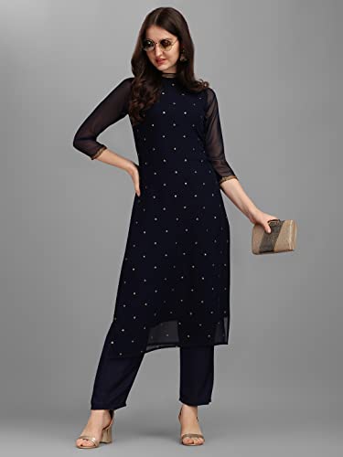 Image of Hritika Women Faux Georgette Sequin Pattern Straight Kurta set (Hrkb0070 Parent)