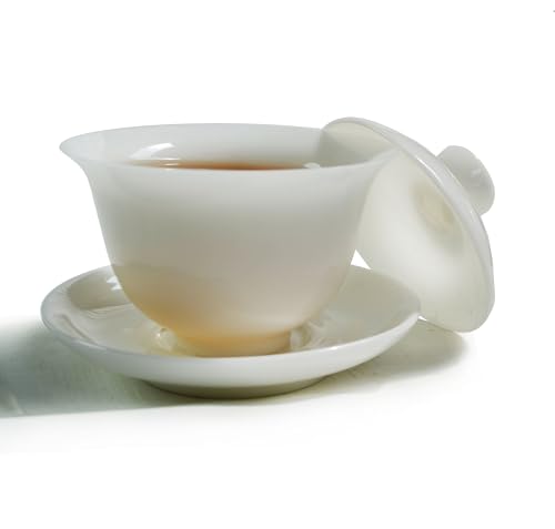 Image of Liang baobao Ice Jade White Porcelain Gaiwan,5oz Teacup Suet-fat Jade Porcelain Chinese Tea Cup Set for Gongfu Tea (white)