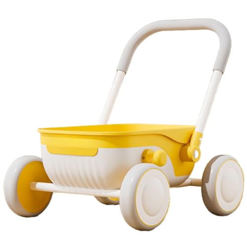 KOGB ベビーウォーカー転倒防止ベビーカー子供のおもちゃの車スクーターベビーカーショッピングカート子供の収納車多機能折りたたみ式 (イエロー,音楽ライトなし)