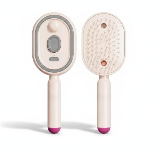 Image of Type-C Charging Oval Steam Hair Brush Handheld Steam Hair Brush Single-Button Start Air-Padded Massage Comb Portable, Pink