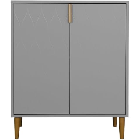 GLCHQ Modern Wooden Console Table File Storage Cabinet Two Shelving with 2 Carved Pattern Door Panel for Bedroom,Office or Living Room (Gray) Cover