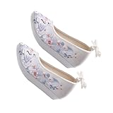 DIKACA Zapatos Bordados Hanfu para Mujer Estilo Chino Antiguo Cuña Interna Antideslizante Cómodos y Transpirables Calzado Tradicional para Ropa Hanfu Talla Blanco