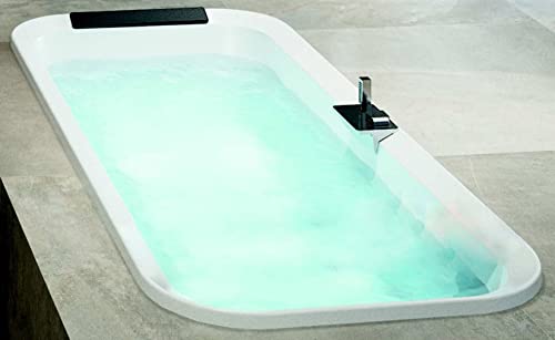 Novellini Divina F Vasca Bagno Standard Incasso Bianco Morbida Opaca Rettangolare 180x80 H63 cm Fontana Tubo Salvagoccia Bordi Arrotondati Centrostanza Incassata Guscio Cuscino Colonna Click-Clack