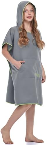 FLYILY Changing Towel Poncho Hooded light weight Microfiber surf wetsuit changing with pocket, Adults/Kids beach swimming changing towel (NavyGeometry, Large(Fit for Adult))