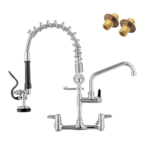 Image of GIMILI Commercial Sink Faucet with Sprayer, 21 inch Height 8 Inch Center Pull Down Wall Mount Faucet for Restaurant, Kitchen, Industrial, Farmhouses Sink