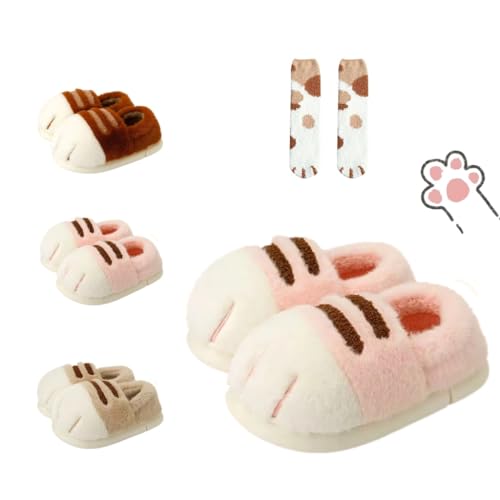 Cat Paw Slippers Indoor Outdoor, Winter Warm And Fluffy House Shoes For Women With Non-Slip Rubber Sole, Cozy Plush Slippers