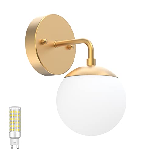 Tipace Gold Wall Sconce 1 Light,Mid Century Modern Globe Wall Sconce, Gold Wall...