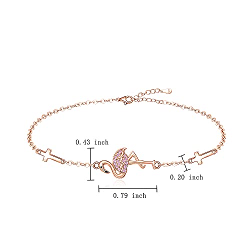 Fenthring Flamingo Bracelet Sterling Silver for Women Cute Animal Cross Rose Gold Pink Bird Flamingo Friendship Bracelets Jewelry Christmas Holiday Summer Gifts2