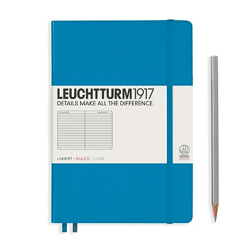 Image of LEUCHTTURM1917 - Notebook Hardcover Medium A5-251 Numbered Pages for Writing and Journaling (Azur, Ruled)