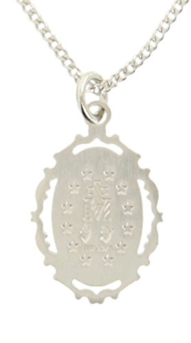 Heartland Store Women's Sterling Silver Oval Blue Enamel Baroque Miraculous Medal + 18 Inch Rhodium Plated Chain & Clasp| USA Made2