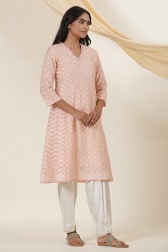 Image of W for Woman Folksong Pink Festive Geometric Print Flared Kurta