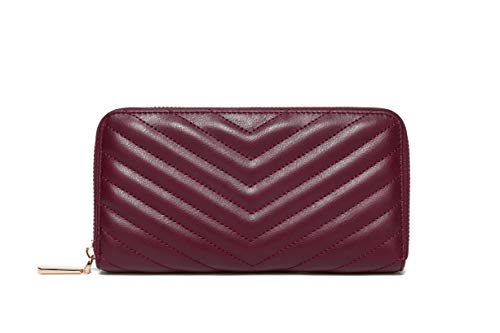 Daisy Rose Women’s Zip-Around Wallet & Phone Clutch with RFID Blocking, PU Vegan Leather (Burgundy)