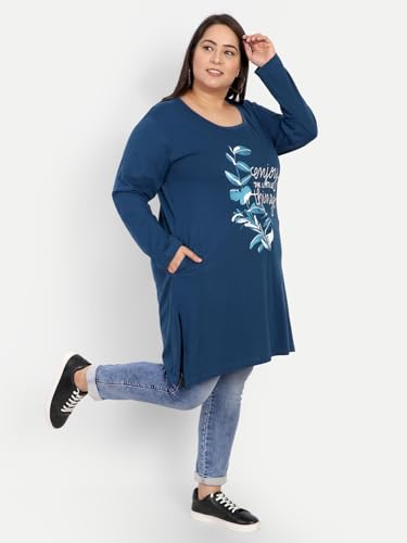 Image of CUPID Women Plus Size Cotton Round Neck Full Sleeves T-Shirt, Nightwear, Sleepwear, Daily Use Gym n Lounge Wear Long Tops for Ladies 3XL to 7XL