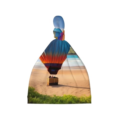 Newborn Baby Hat, Hawaii Hot Air Balloon Print Soft Top Knot Beanie Cap, Cute Baby Headwear for 0-6 Months Black