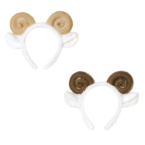 ADIANZI 2 Pcs Plush Sheep Horn Headbands Soft Furry Animal Ears Hair Accessory for Women Cute Costume Headband for Party Cosplay