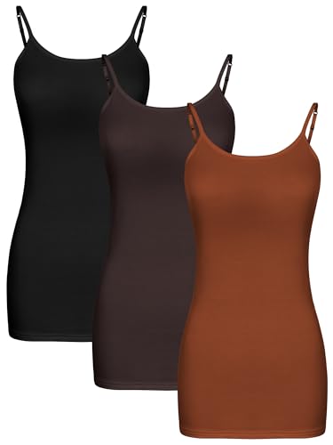 Image of WILLBOND 3 Pieces Women Basic Long Tanks Adjustable Spaghetti Strap Camisole Top