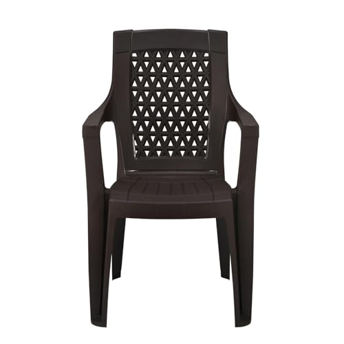 Image of Nilkamal Elevate Plastic Chair with Arm | Stackable Chair | for Living Room, Bed Room, Kitchen, Balconies, Outdoor | Season Rust Brown
