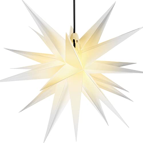 21 Inch Large Moravian Star Light Christmas Star Light Paper Star Lantern Hanging Tree Topper Hanging Outdoor 3D Bethlehem Star Advent Star Xmas Tree Decoration for Porch Light Party (White)