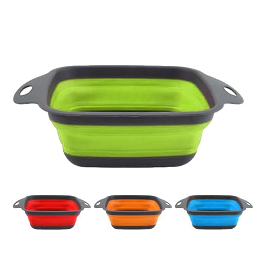 Colador de silicona plegable - Canasta colador Conjunto con manijas | Deslenador alimentos cocina portátil, pasta verduras que ahorra espacio para casera, comedores, viajes, acampar