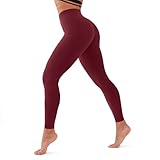 CHARMKING High Waisted Leggings for Women Soft Tummy Control Pants Non See Through Workout Yoga Pants for Running Reg & Plus Size(Wine Red, Small-Medium)