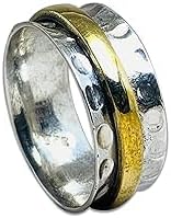 Hammered Spinner Ring 925 Sterling Silver Handmade Fidget Meditation Ring with Brass Band Silver Jewelry for Women