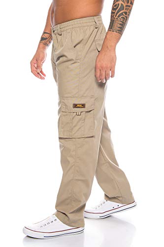 Benk Cargo - Pantalones de trabajo para hombre, color liso, con cintura elástica Qda-14 beige. L