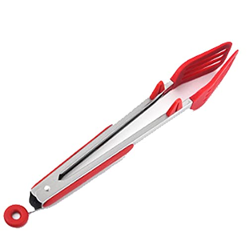 Pinzas Cocina Tong de Acero Inoxidable, con Silicona, for abastecimiento de Ensalada de Abertura Buffet, (Rojo) Tamaño: 32.2 * 6 cm, con asa Antideslizante