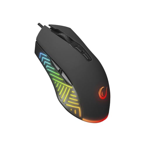 Rampage Spear V2 Schwarz Kabelgebundene Gaming-Maus mit RGB-Beleuchtung - 12800 DPI, 7 programmierbare Tasten, Leichte Ergonomische Gaming-Maus für PC/Mac/Laptop Gamer