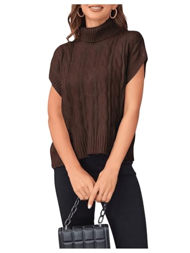 Image of SweatyRocks Women's Casual Sleeveless Turtle Neck Sweater Vest Cable Knitted Solid Crop Tank Top