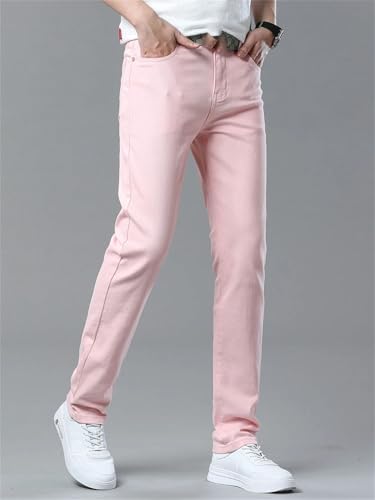 Men's Comfortable Elastic Fitted Straight Denim Trousers Korean Casual Pants3