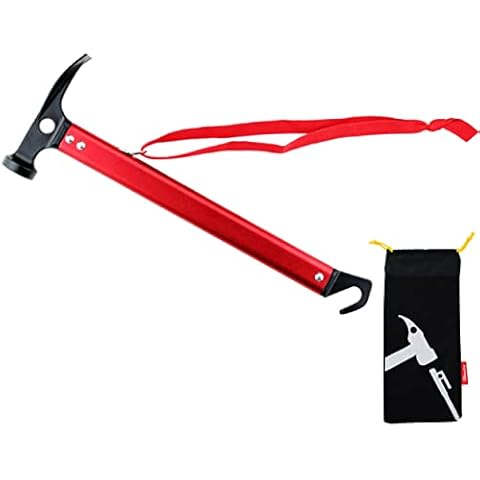 Azarxis Camping Tent Stake Peg Mallet Hammer Remover Puller Driver Shovel Lightweight Aluminum Portable Multi-function for Outdoor Tack Tent Nail Stakes Dad with Carry Bag 12.79-Inch Long (Red) Cover