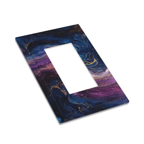 Decorative Outlet Covers Abstract Purple Blue Gold Marble Texture 1 Gang Single Decora GFCI Device Light Switch Covers Plate 1 Rocker Wall Plate Jumbo Faceplate for Bathroom Decor