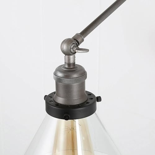 Image of LALUZ Black Glass Wall Sconces Lighting, Modern Industrial Swing Arm Plug in or Hardwired Adjustable Wall Lamp with Brushed Silver Finish for Bedroom, Kitchen, and Living Room