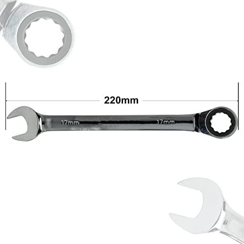 Seshin Buffalo 17mm Ratchet Spanner Steel Fixed Head Gear Wrench Open End & Ring (17mm) - Image 2