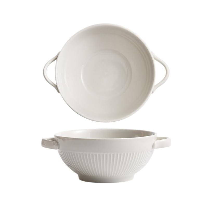 Tazón de sopa de cerámica Retro tazón de sopa de cerámica hogar doble mango tazón de fruta tazón para pasta ensaladera Platos de cena(A)