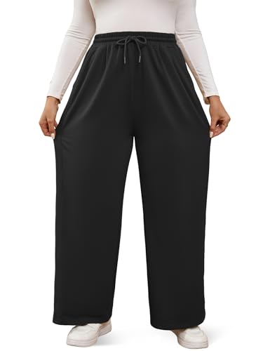 MK Shop Limited Plus Size Wide Leg Pants for Women Yoga Sweatpants Lounge High Waisted Drawstring Baggy Pants with Pockets2