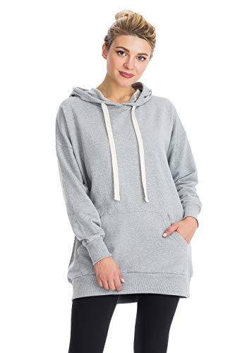 Womens Long Sleeve Kangaroo Pocket Drwastring Hoodie Sweatshirts Heather Grey 1X
