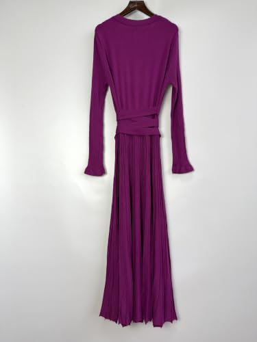 Image of RanRui Womens Winter Fall Pleated Knitted Fit and Flare Long Sleeve Sweater Dress