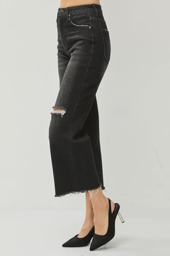 SALT TREE Risen Jeans -High Rise Frayed Ankle Wide Jeans - RDP55114