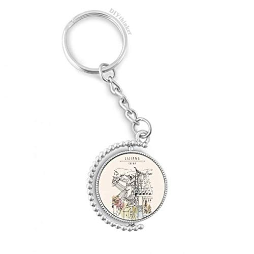 Llavero rotativo con anillo de la Casa pacífica de Lijiang para llaves de casa