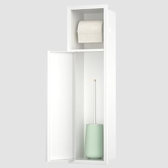 Bernkot Toilet Paper Holder, Over-Mounted Toilet Roll Holder w/Cabinet for Bathroom Remodel, 304 Stainless Steel Tissue Paper Holder with Dispenser (Matte White)