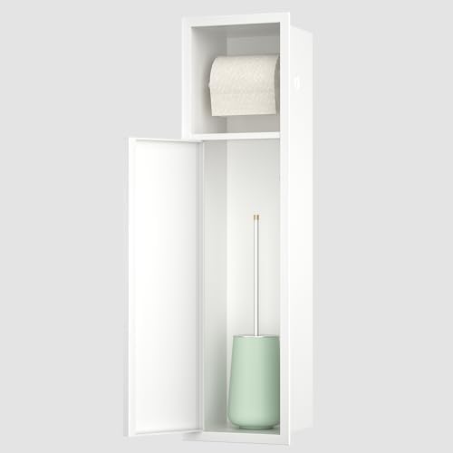 Toilet Paper Holder, Over-Mounted Toilet Roll Holder w/Cabinet for Bathroom Remodel, 304 Stainless Steel Tissue Paper Holder with Dispenser (White)