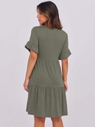 Image of ANRABESS Women's Summer Casual Dress, V-Neck Ruffle Sleeve Tiered Mini Dress, Soft Comfy Fabric with Pockets for All-Day Wear