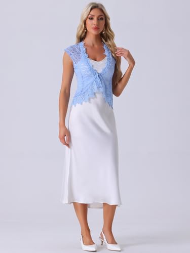 Image of Allegra K Lace Shrug Bolero for Women's Wedding Guest Cap Sleeve Sheer Floral Cardigan