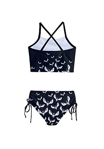 PattyCandy Eye Balls Black Halloween and Spider Webs Girls Party Tankini Swimsuit Set for 2-13 Years2