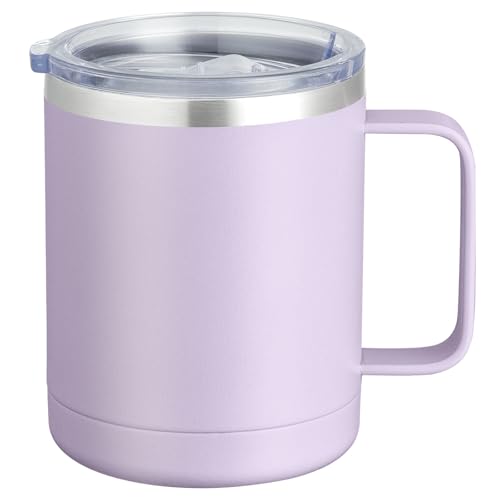 Image of MEWAY 12oz Coffee Mug With Handle and Sliding Lid,Stainless Steel Travel Tumbler Cup with Handle,Double Wall Vacuum Insulated Camping Cup for Hot & Cold Drinks Tea (Lilac,Set of 1)