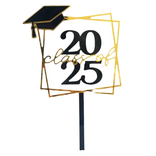 Class of 2025 Toppers para magdalenas, adornos de magdalenas de grado acrílico 2025, estables en negro y dorado, accesorios de cabina de fotos para aula, escuela, colegio, preescolar
