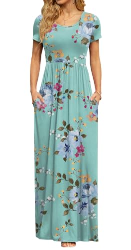 db moon womens 2025 summer maxi dresses casual short sleeve empire waist spring long dress with pockets