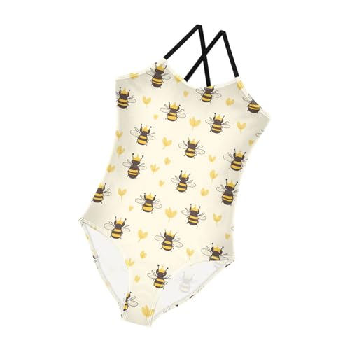 Image of Bumblebee Insect Girls One Piece Swimsuits Cute Bee Sport Halter Swimwear Beach Bathing Suit 7-8T